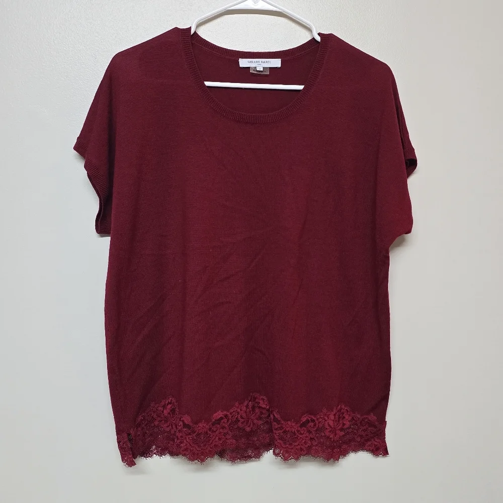Gerard Darel Womens Designer Luxury Wool Lace Short Sleeve Sweater sz 2 US 6/8‎